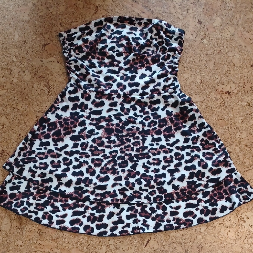 Strapless Women's Animal Print Mini Dress Size L NWOT